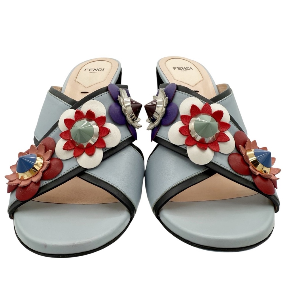 Fendi Flowerland Stud Floral Block Heel Mule Slide Sandals Size 40 US 10 - Picture 4 of 15